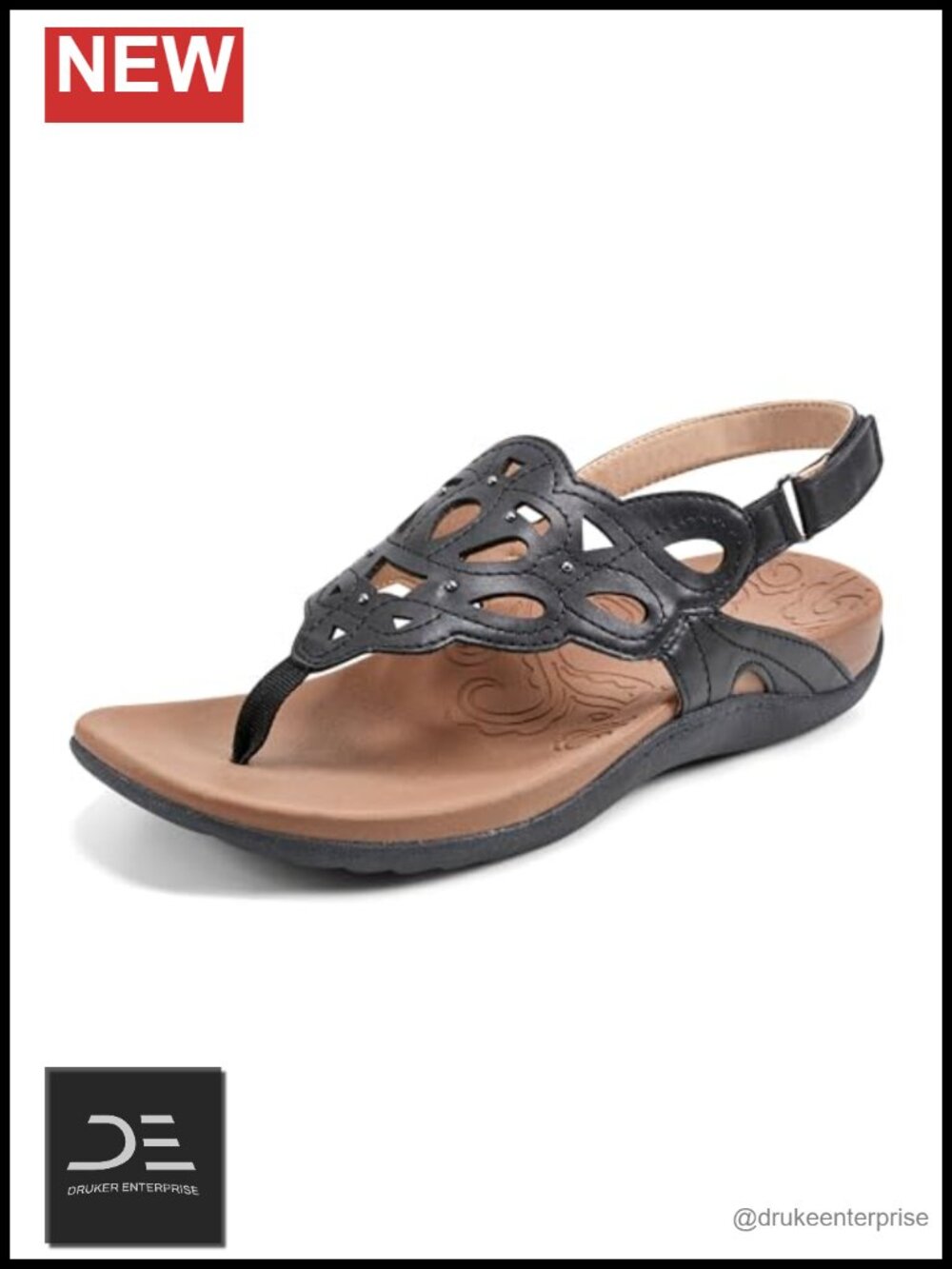 Genuine Leather Slingback Sandals Comfort Footbed Adjustable Hook-and-Loop